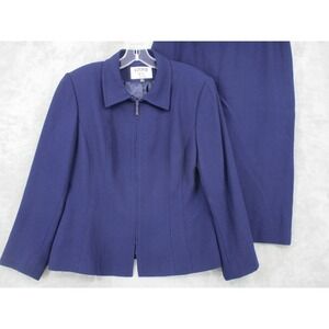 Kasper ASL Skirt Suit Womens 12 Office Career Navy Blue Blazer‎ Corporate Lined